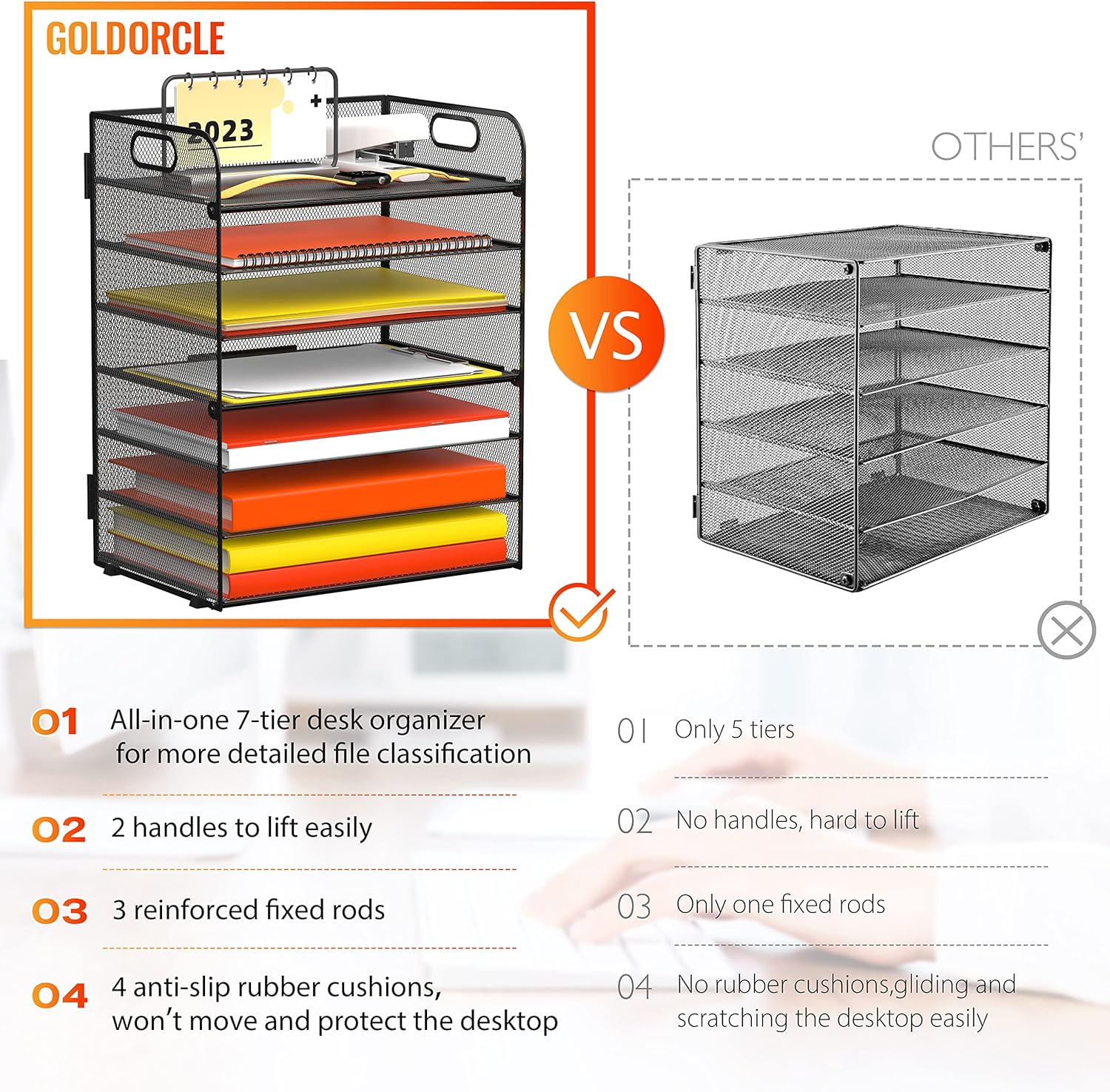 GoldOrcle 8 Tier Paper Letter Tray Organizer with Handles, Mesh Desk File Holder Storage Organization for Office School Desktop - Image 4